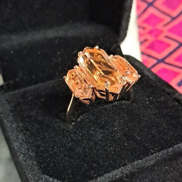 Morganite Quartz Triplet Three Stone Ring. - Picture 6 of 9